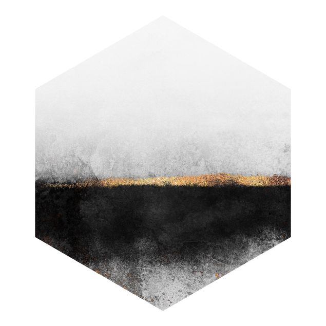 Hexagon Mustertapete selbstklebend - Abstrakter Goldener Horizont Schwarz Weiß