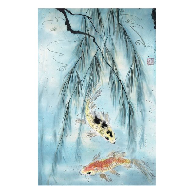 Forex Fine Art Print - Japanische Aquarell Zeichnung Goldfische II - Hochformat 3:2