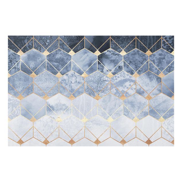 Spritzschutz Glas - Blaue Geometrie goldenes Art Deco - Querformat - 3:2