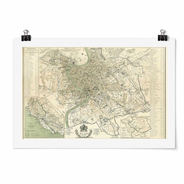 Poster - Vintage Stadtplan Rom Antik - Querformat 2:3