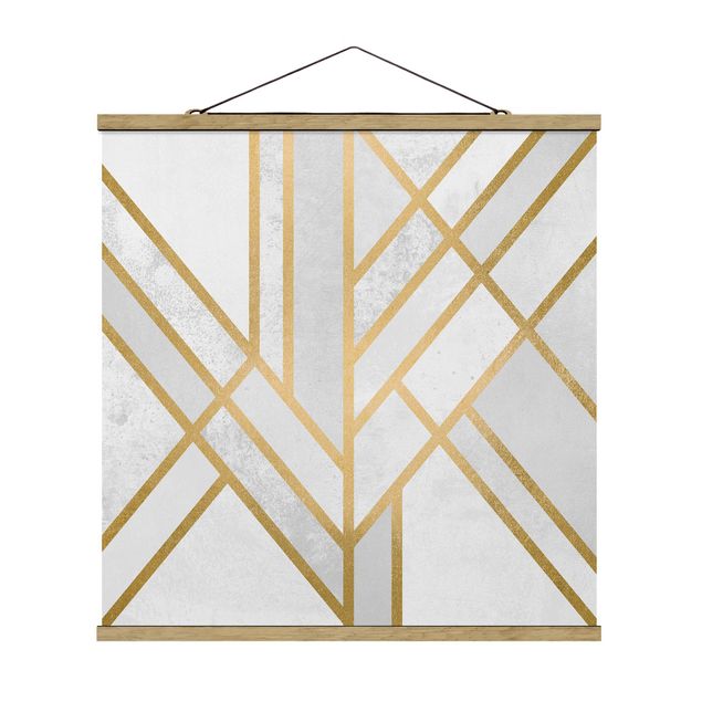 Stoffbild mit Posterleisten - Elisabeth Fredriksson - Art Deco Geometrie Weiß Gold - Quadrat 1:1