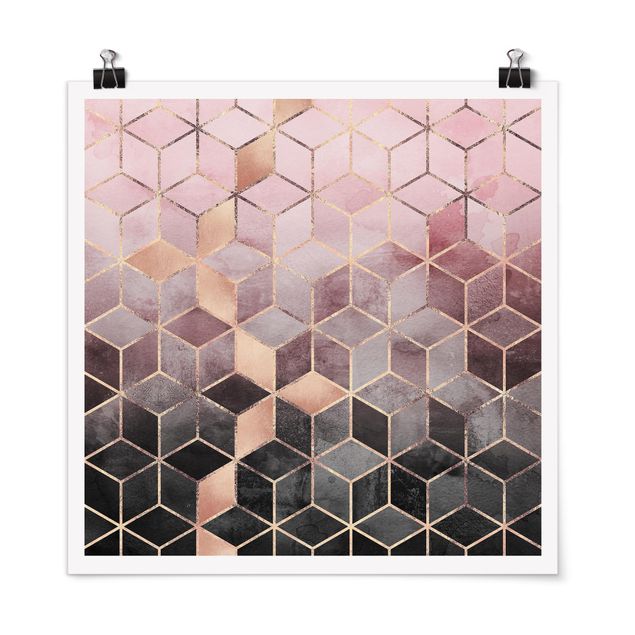 Poster - Rosa Grau goldene Geometrie - Quadrat 1:1