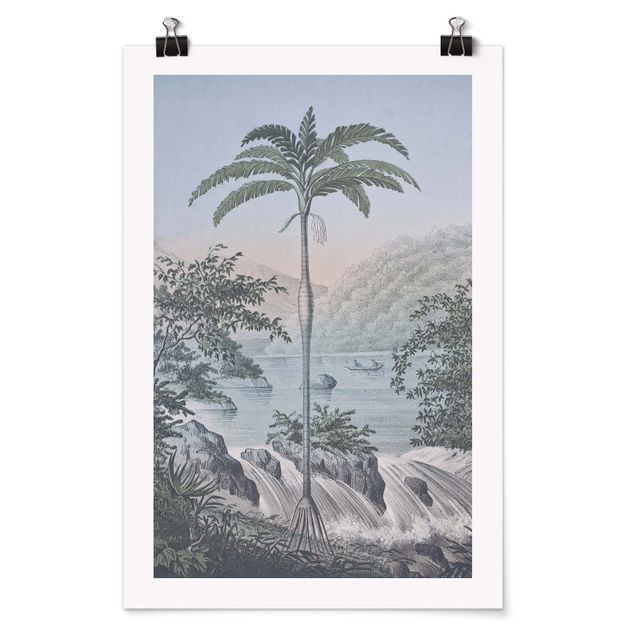 Poster - Vintage Illustration - Landschaft mit Palme - Hochformat 3:2