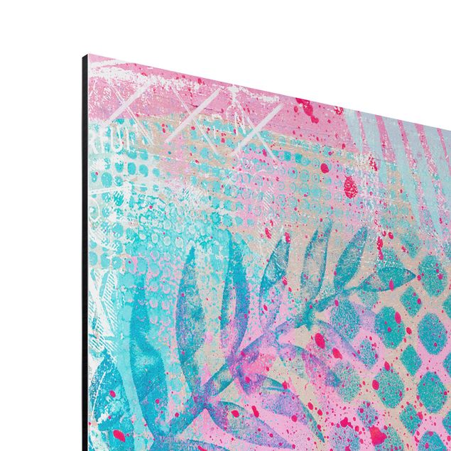 Aluminium Print gebürstet - Bunte Collage - Elefant in Blau und Rosa - Hochformat 4:3