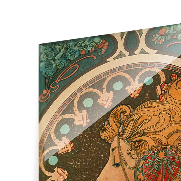 Glasbild - Alfons Mucha - Die Feder - Panel