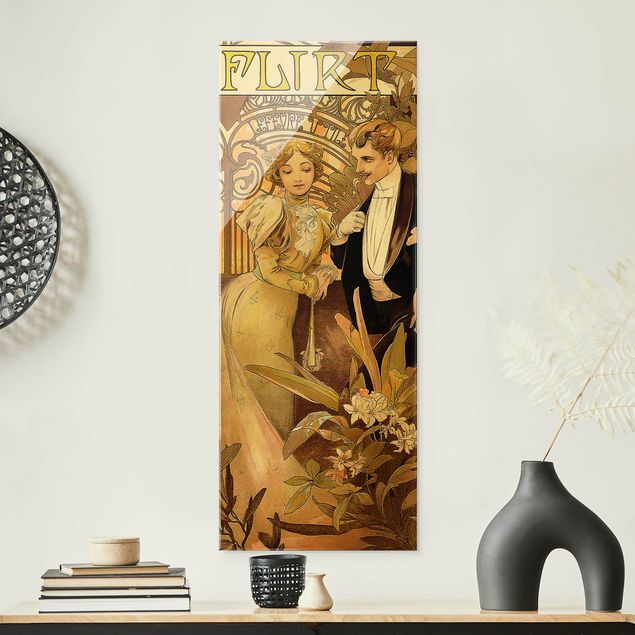 Glasbild - Alfons Mucha - Werbeplakat für Flirt Biscuits - Panel
