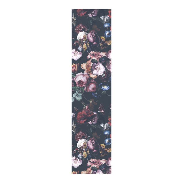 Schiebegardinen Set - Altmeisterliche Blüten mit Tulpen und Rosen auf Dunkelgrau - Flächenvorhang