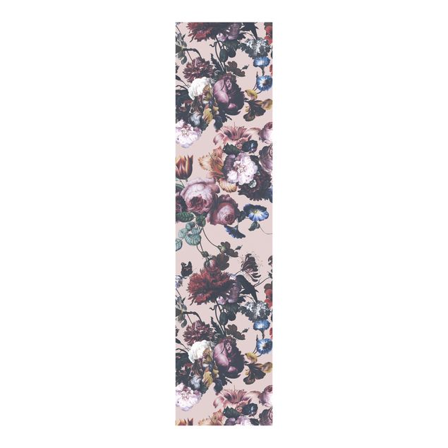 Schiebegardinen Set - Altmeisterliche Blüten mit Tulpen und Rosen auf Rosa - Flächenvorhang