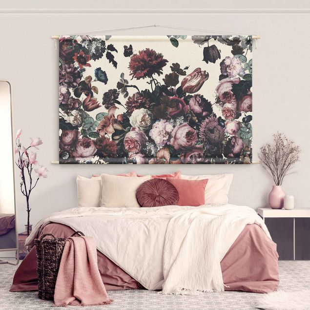 Vintage Wandteppich Altmeisterlicher Blumenrausch mit Rosen Bouquet