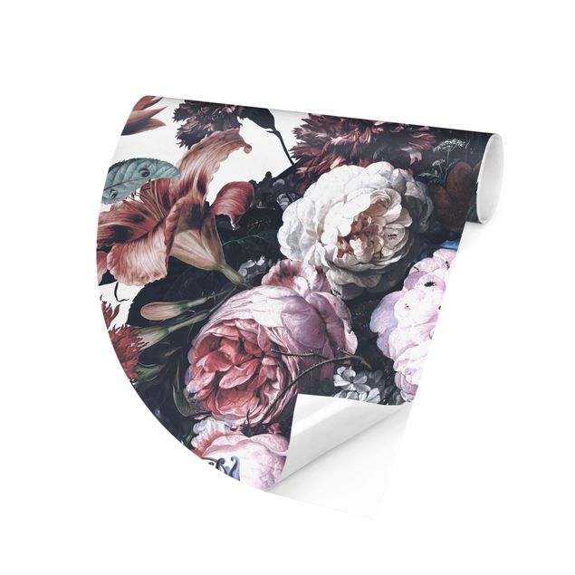 Runde Tapete selbstklebend - Altmeisterlicher Blumenrausch mit Rosen Bouquet
