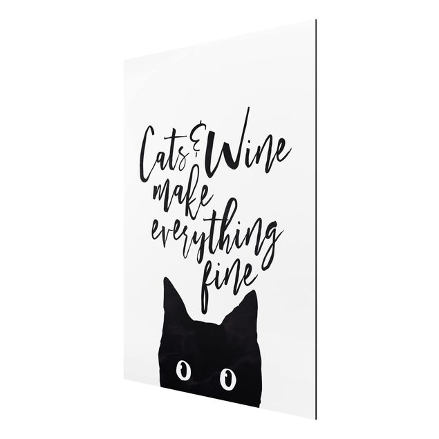Alu-Dibond Bild - Cats and Wine make everything fine