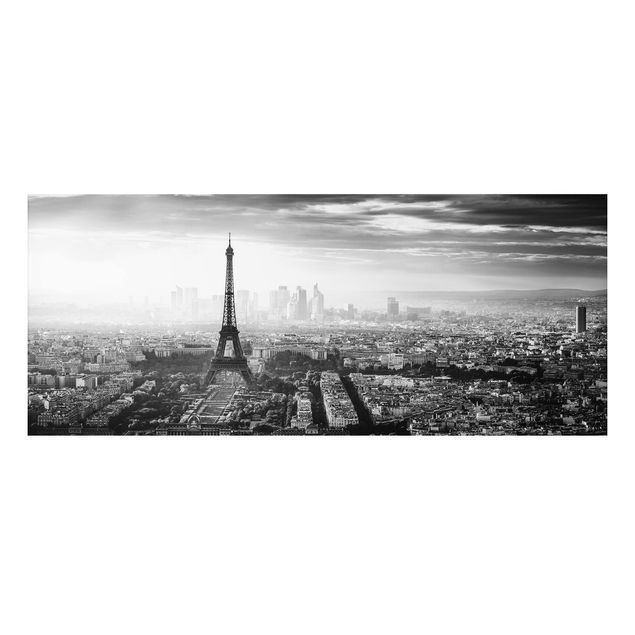 Aluminium Print - Der Eiffelturm von Oben Schwarz-weiß - Panorama