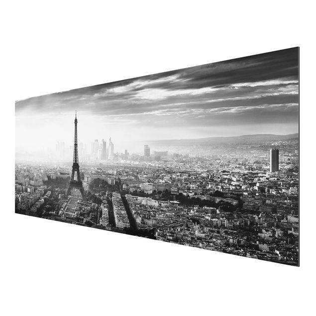 Aluminium Print - Der Eiffelturm von Oben Schwarz-weiß - Panorama