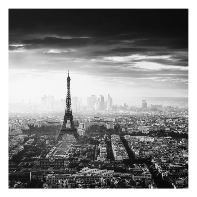 Aluminium Print - Der Eiffelturm von Oben Schwarz-weiß - Quadrat 1:1