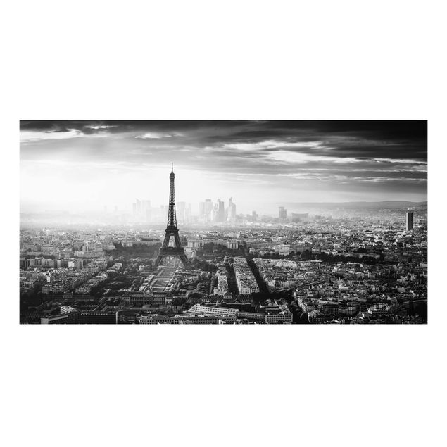Aluminium Print - Der Eiffelturm von Oben Schwarz-weiß - Querformat 1:2