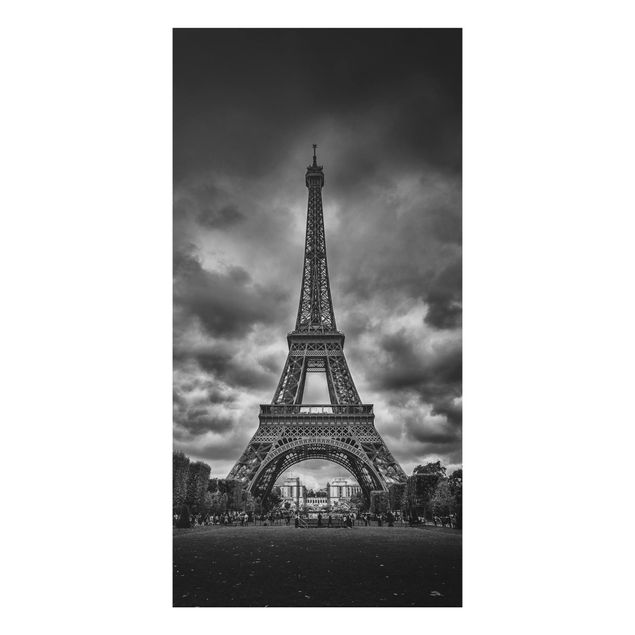 Aluminium Print - Eiffelturm vor Wolken schwarz-weiß - Hochformat 2:1