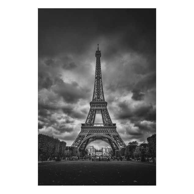 Aluminium Print - Eiffelturm vor Wolken schwarz-weiß - Hochformat 3:2