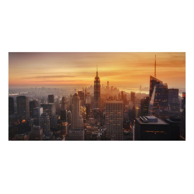 Aluminium Print - Manhattan Skyline Abendstimmung - Querformat 1:2