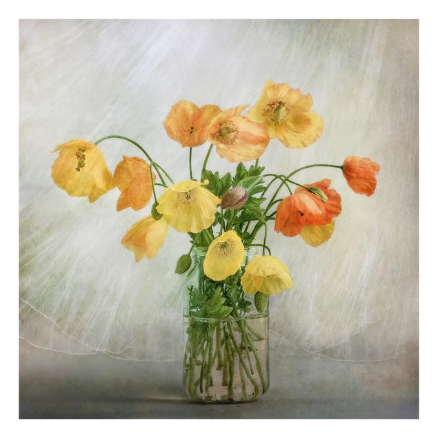 Alu-Dibond Bild - Mohnblumen in einer Vase