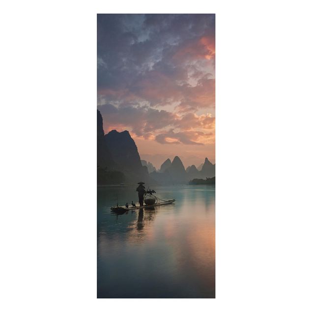 Aluminium Print - Sonnenaufgang über chinesischem Fluss - Panorama Hochformat