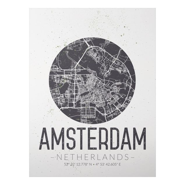 Alu-Dibond Bild - Stadtplan Amsterdam - Retro