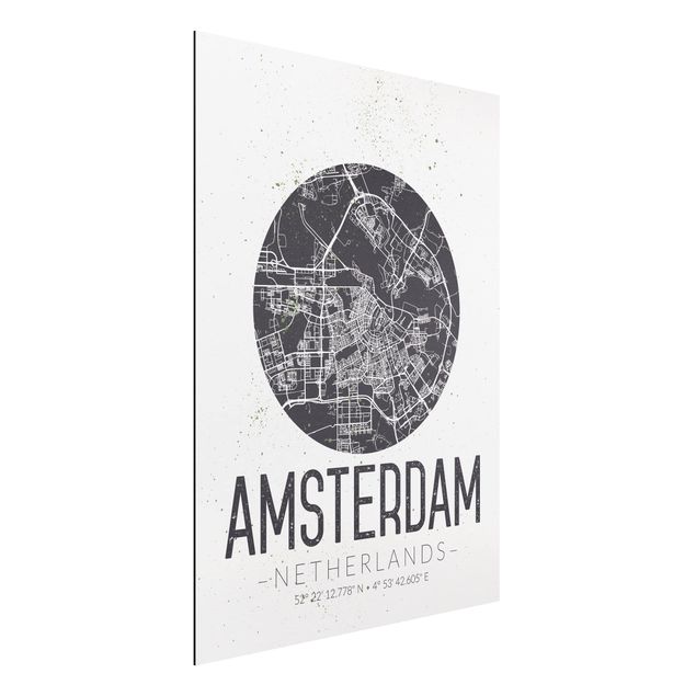 Alu-Dibond Bild - Stadtplan Amsterdam - Retro