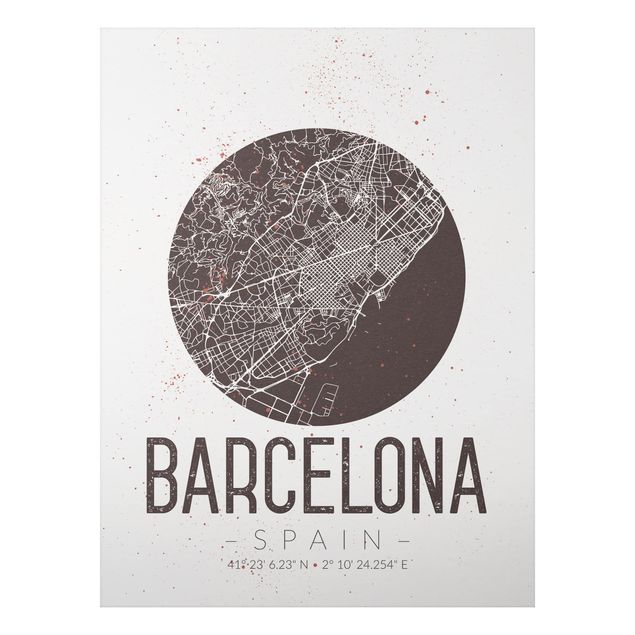 Alu-Dibond Bild - Stadtplan Barcelona - Retro