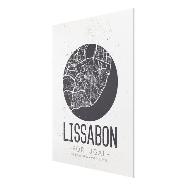 Alu-Dibond Bild - Stadtplan Lissabon - Retro