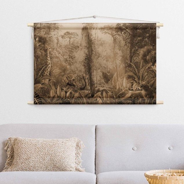 Wandbehang Vintage Antiker Dschungel Sepia