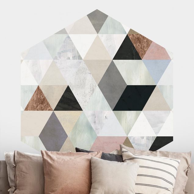 Hexagon Mustertapete selbstklebend - Aquarell-Mosaik mit Dreiecken I