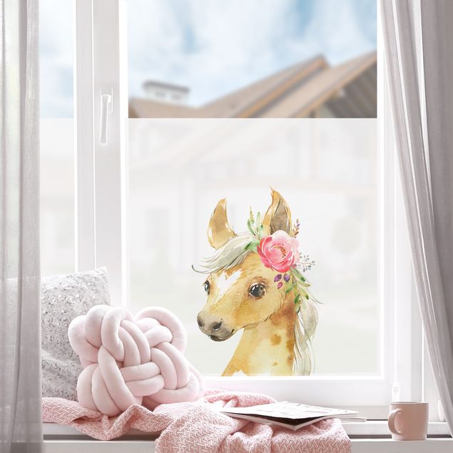 Fensterfolie - Sichtschutz - Aquarell - Pferdeblick - Fensterbilder