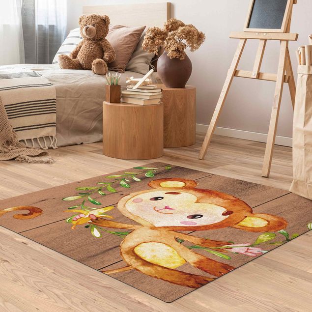 Kleine Teppiche Aquarell Affe auf Holz