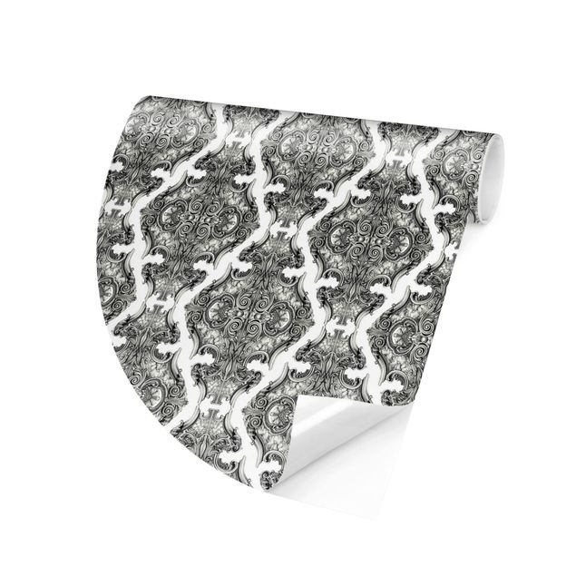 Runde Tapete selbstklebend - Aquarell Barock Muster in Grau