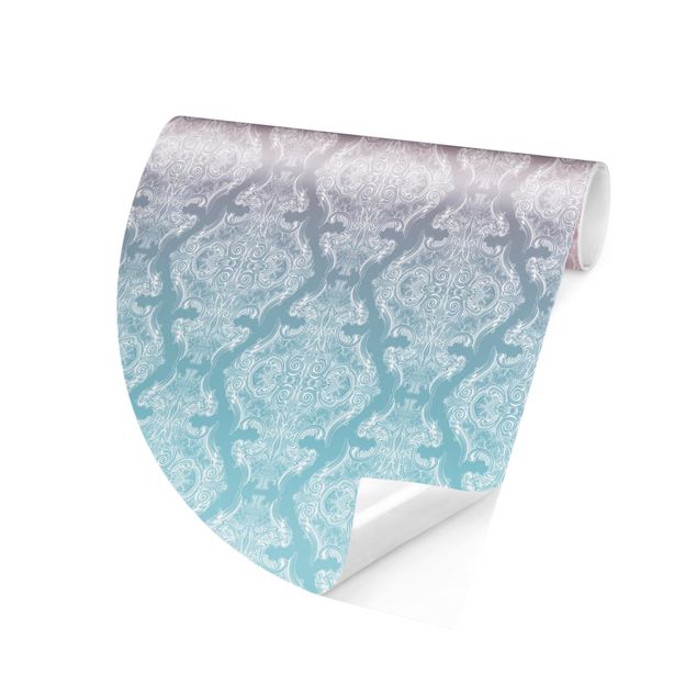 Runde Tapete selbstklebend - Aquarell Barock Muster mit Blau Rosa Verlauf