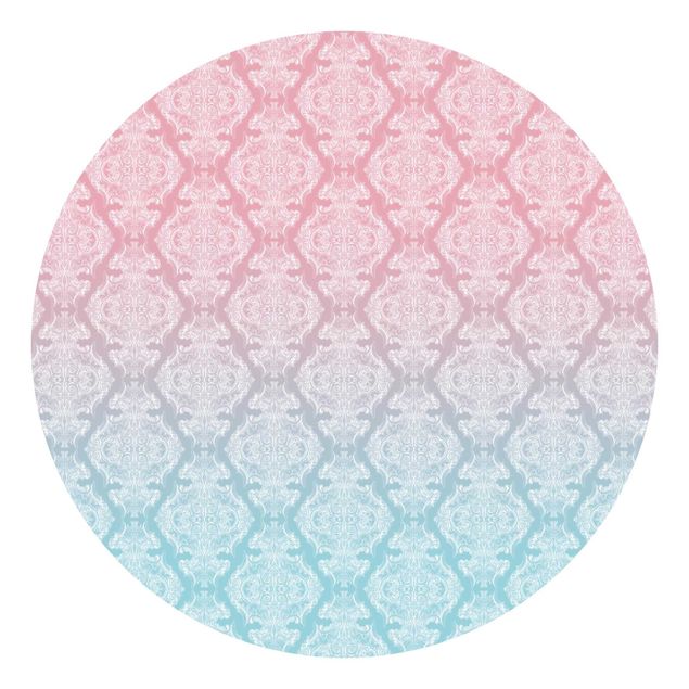 Runde Tapete selbstklebend - Aquarell Barock Muster mit Blau Rosa Verlauf
