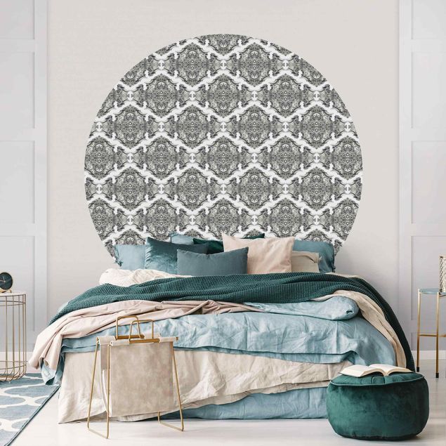 Runde Tapete selbstklebend - Aquarell Barock Muster mit Ornamenten in Grau