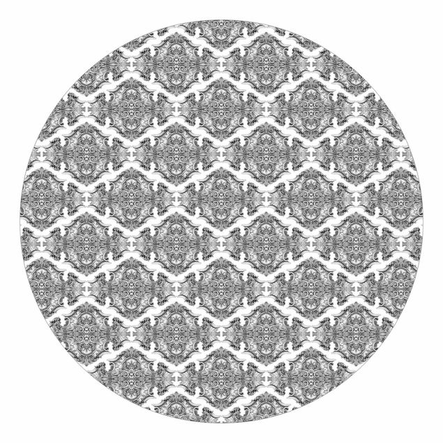 Runde Tapete selbstklebend - Aquarell Barock Muster mit Ornamenten in Grau