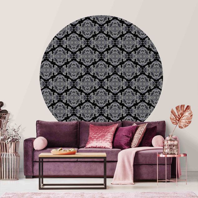 Runde Tapete selbstklebend - Aquarell Barock Muster mit Ornamenten vor Schwarz