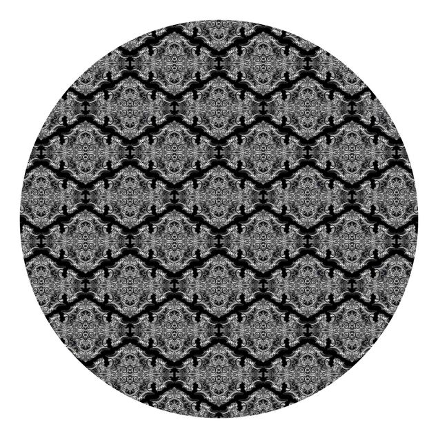 Runde Tapete selbstklebend - Aquarell Barock Muster mit Ornamenten vor Schwarz