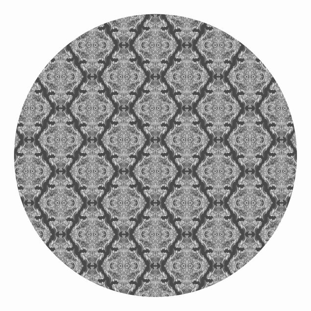 Runde Tapete selbstklebend - Aquarell Barock Muster vor Dunkelgrau