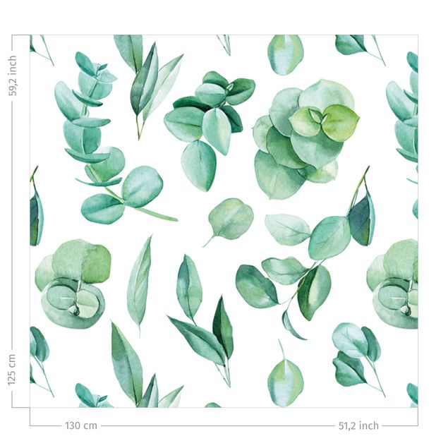 Vorhang Blumen Aquarell Eukalyptuszweige und Blätter Muster