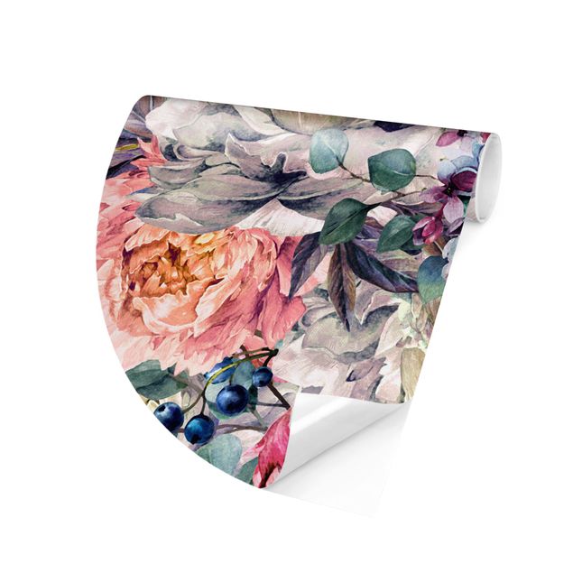 Runde Tapete selbstklebend - Aquarell Florales Bouquet