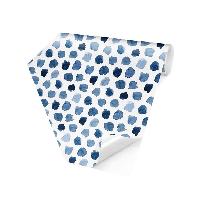 Hexagon Mustertapete selbstklebend - Aquarell Kleckse in Indigo