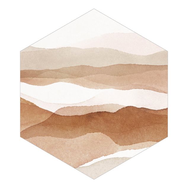 Hexagon Tapete selbstklebend - Aquarell Landschaft Sandberge
