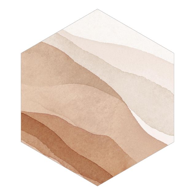 Hexagon Mustertapete selbstklebend - Aquarell Landschaft Sandwogen