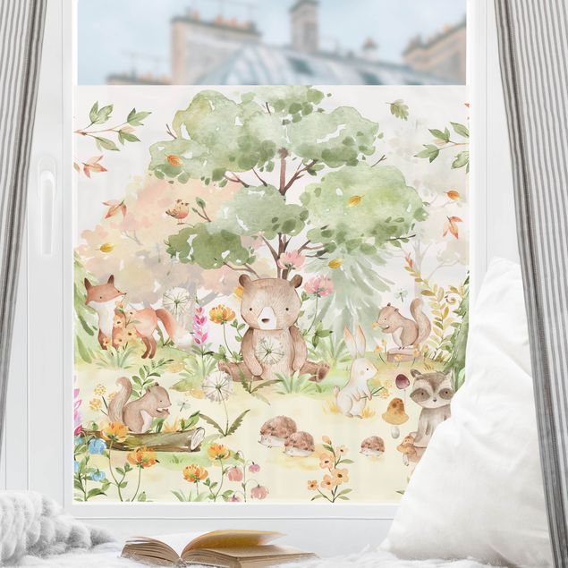 Fensterfolie - Sichtschutz - Aquarell Waldtiere - Fensterbilder