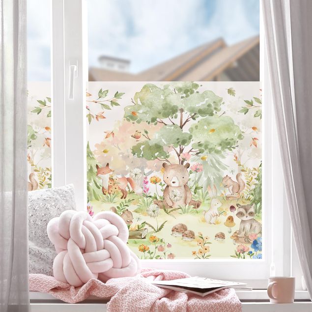 Fensterfolie - Sichtschutz - Aquarell Waldtiere - Fensterbilder