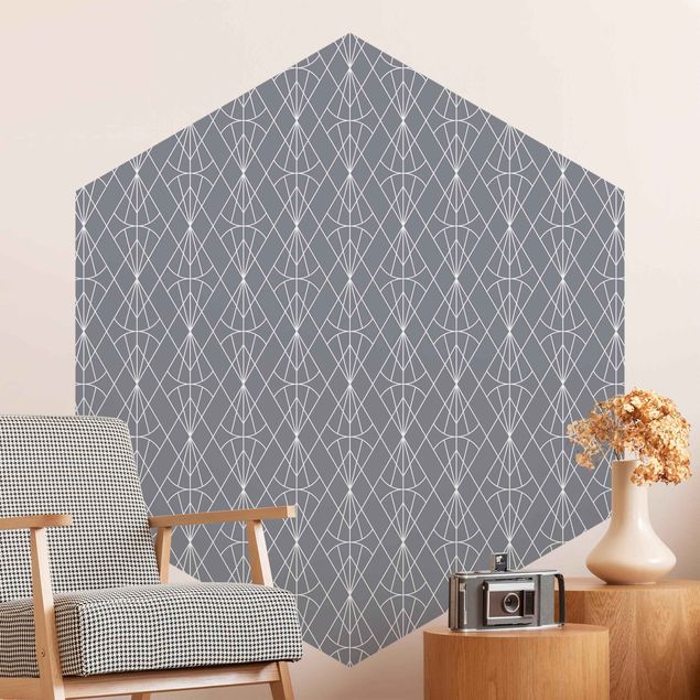 Hexagon Mustertapete selbstklebend - Art Deco Diamant Muster vor Grau XXL