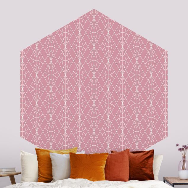 Hexagon Mustertapete selbstklebend - Art Deco Diamant Muster vor Rosa XXL