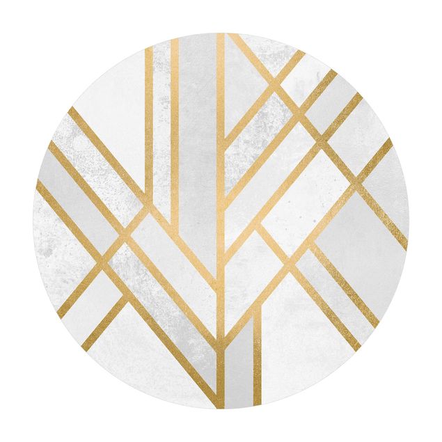 Runder Vinyl-Teppich - Art Deco Geometrie Weiß Gold